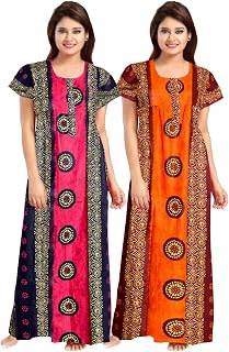 jwf Women's Pure Cotton Printed Nightdresses Maxi Gown Maternity Wear Nighties (Pack of 2 Piece) Price In India