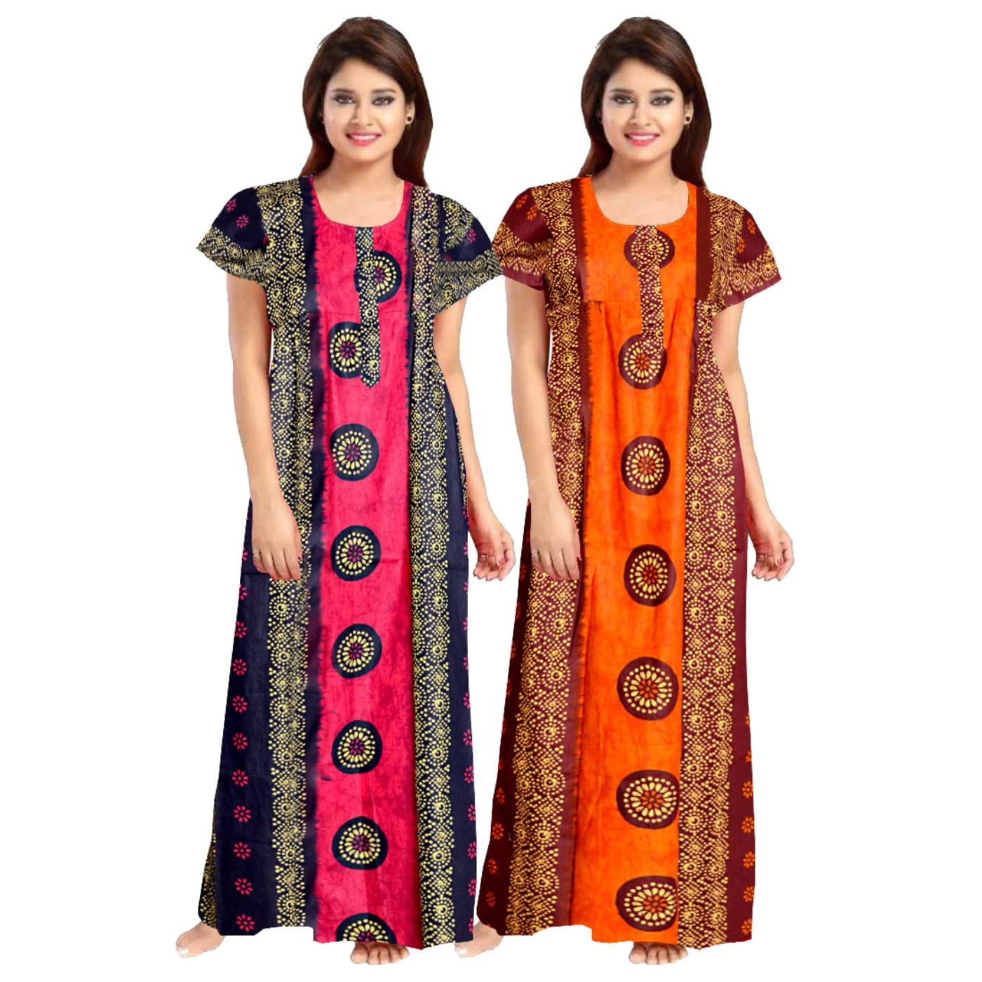 jwf Women's Pure Cotton Printed Nightdresses Maxi Gown Maternity Wear Nighties (Pack of 2 Piece)