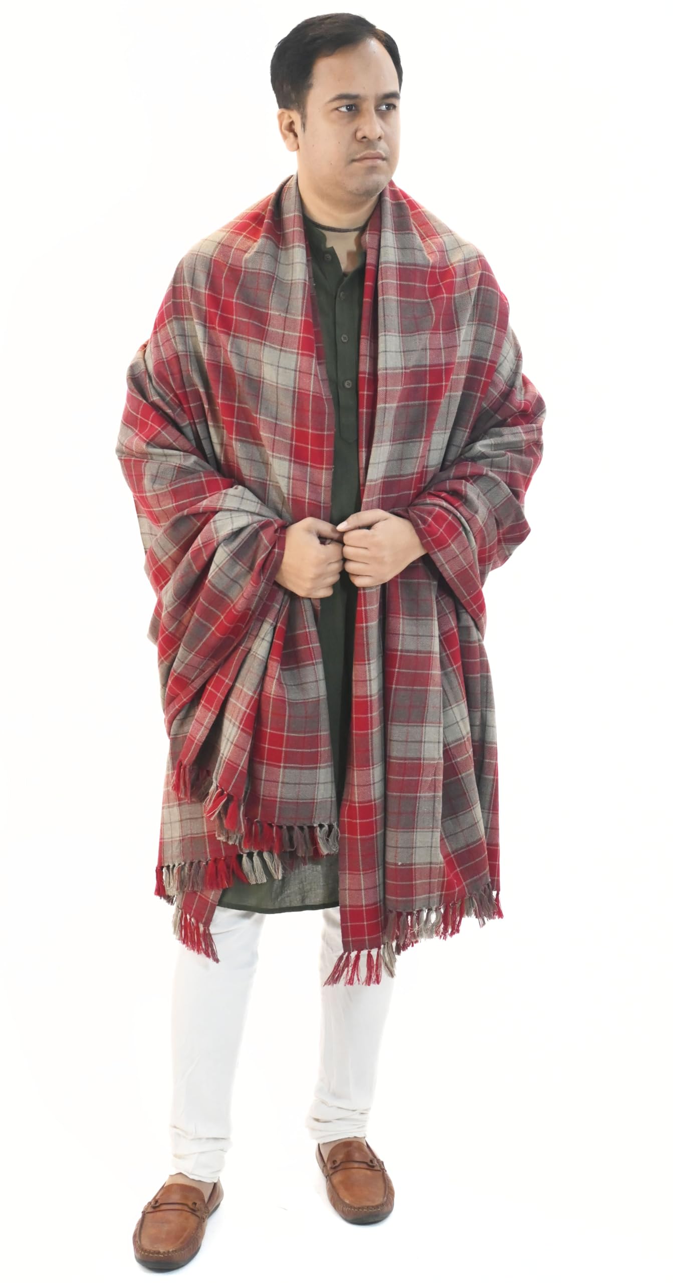 sprha Men Shawl Checkered Wool Maroon SWL 23230-picture-16