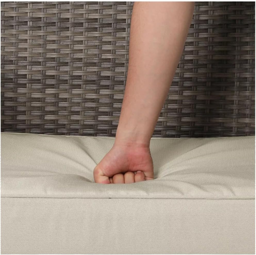 All-Weather Woven Patio Conversation Set with Comfortable Cushioned Seating and Matching Coffee Table for Outdoor Living Spaces (Beige + PE Rattan+Iron)