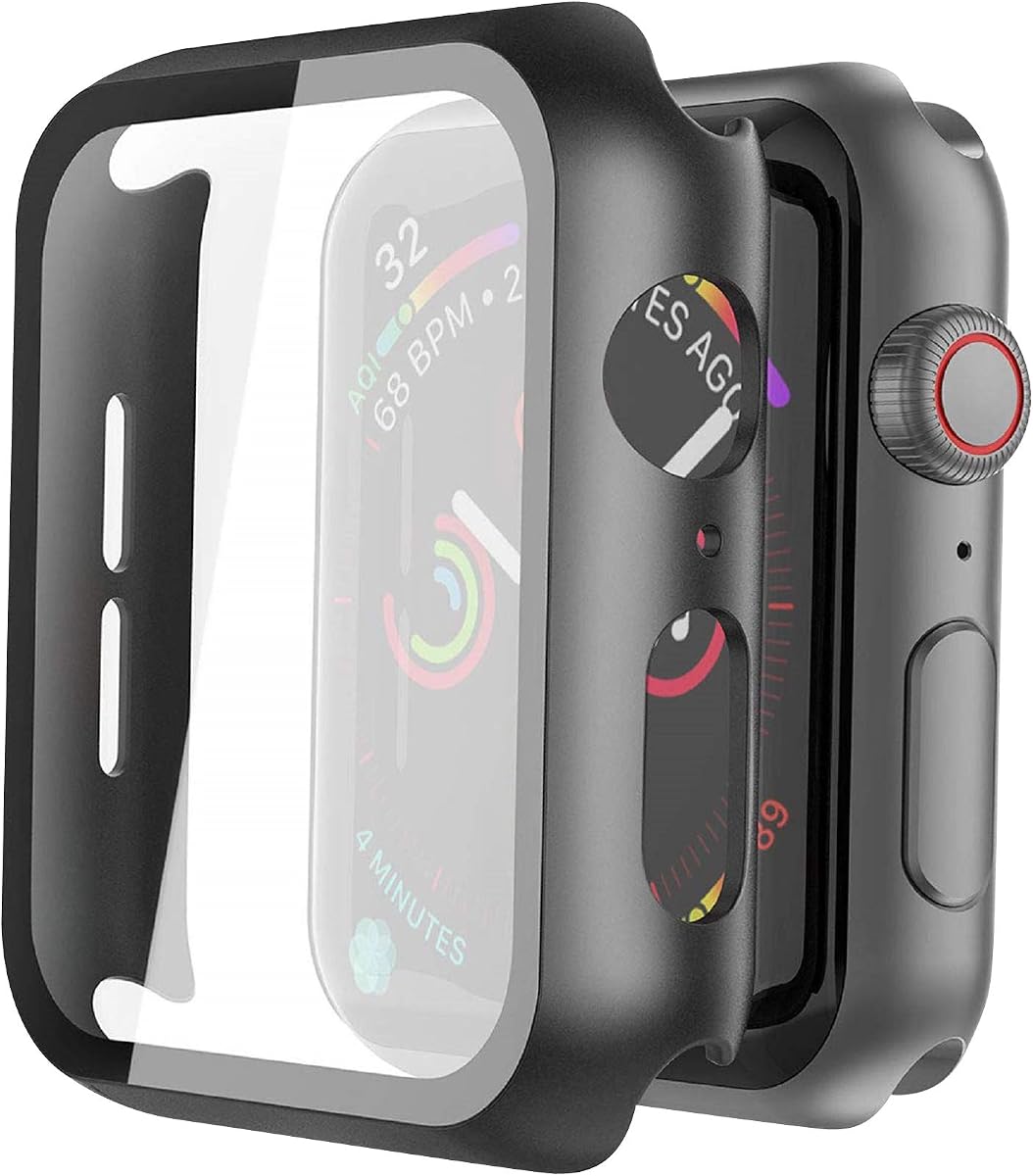 Misxi 2 Pack Hard PC Case with Tempered Glass Screen Protector Compatible with Apple Watch SE 3 (2025) SE 2 SE Series 6 Series 5 Series 4 40mm, Black | 2-Pack Cover with Tempered Glass for SE3/SE2/SE/Series6/5/4, Scratch Resistant Sensitive Touch Protection, Black