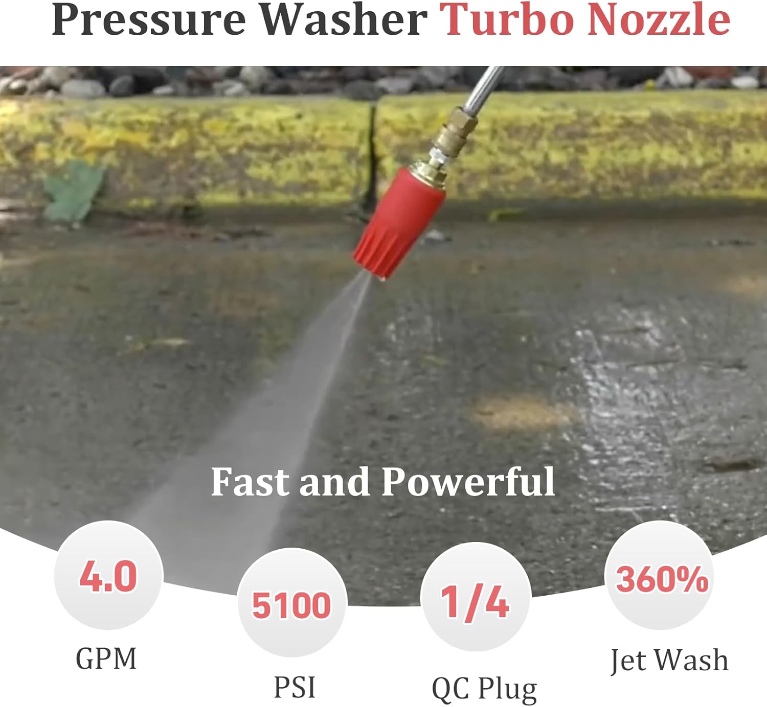 Pressure Washer Turbo Nozzle for General Pump 2600-5100 PSI Universal Turbo Pressure Washer Nozzle, 1/4-Inch Quick Connect, 4.0 GPM 4.0 Orifice，Hot- or Cold-Water Use