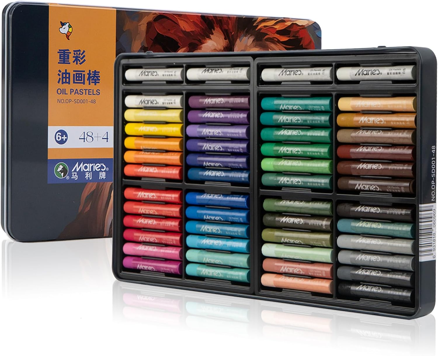 Marie's Oil Pastels Set, Tin Box 48 Colors + 4 Bonus White Sticks, Rich Pigments, Smooth Soft Texture for Painting, Drawing and Sketching - for Artists, Beginners, Students and Teachers (10 x 70 mm)