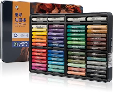 Maries Oil Pastels Set, Tin Box 48 Colors + 4 Bonus White Sticks, Rich Pigments, Smooth Soft Texture for Painting, Drawing and Sketching - for Artists, Beginners, Students and Teachers 10 x 70 mm