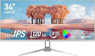 Gawfolk 34" inch Ultrawide 21:9 IPS Gaming Monitor WFHD 120Hz Computer Display Screen 2K(2560x1080) 120% sRGB 350cd/m² FreeSync HDR10 DP HDMI Suitable for entertainment