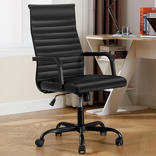 Miniatura 1 de Silla de oficina, ergonómicas ejecutivas para sala de conferencias, silla de escritorio de cuero acanalado con soporte lumbar, silla giratoria de