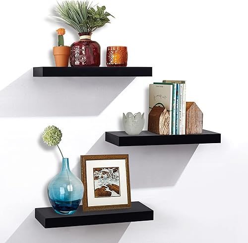 Miniatura 7 de AHDECOR Floating Shelves, Stylish Rustic Wooden Wall Shelves with Invisible Brackets, Versatile Wall Mounted Storage Shelves for Home and Office