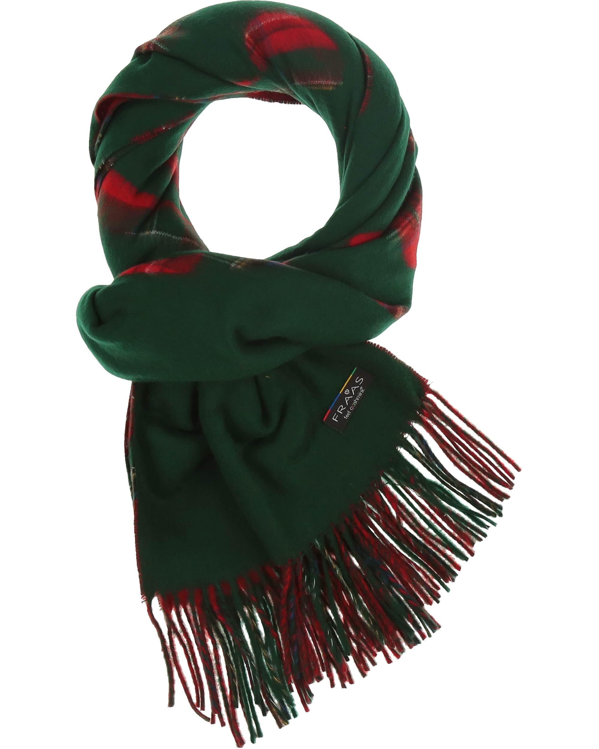 FRAAS Cashmink Weihnachtsschal Merry Christmas - warmer Schal mit Karo-Muster für Damen und Herren - 56 x 200 cm - Made in Germany Antique Green