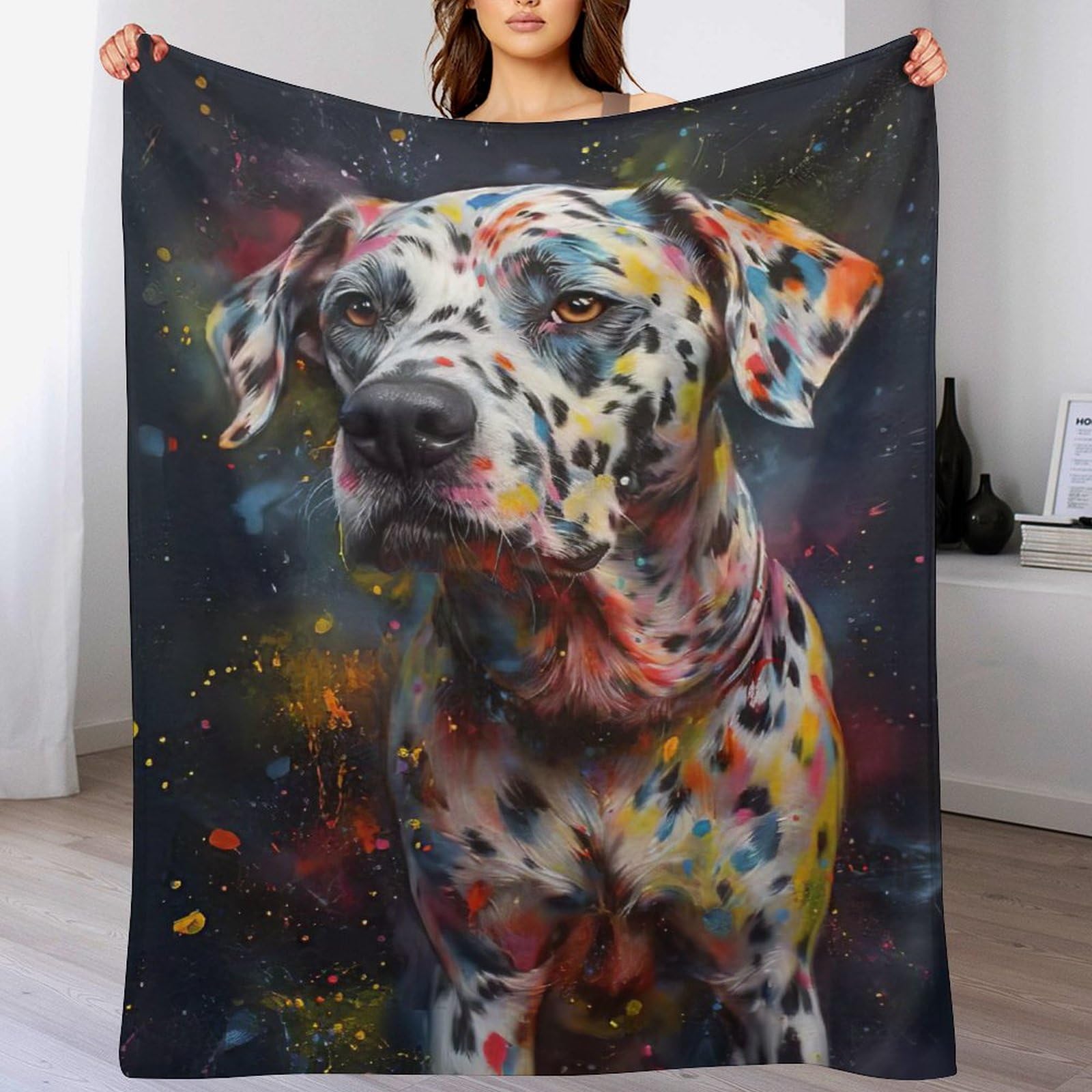 LLXXHH Dalmatian Dog Throw Blanket Printed Throws for Kids Child Adults Soft Warm Flannel Blankets for Bed, Couch, And Travel 130×150cm