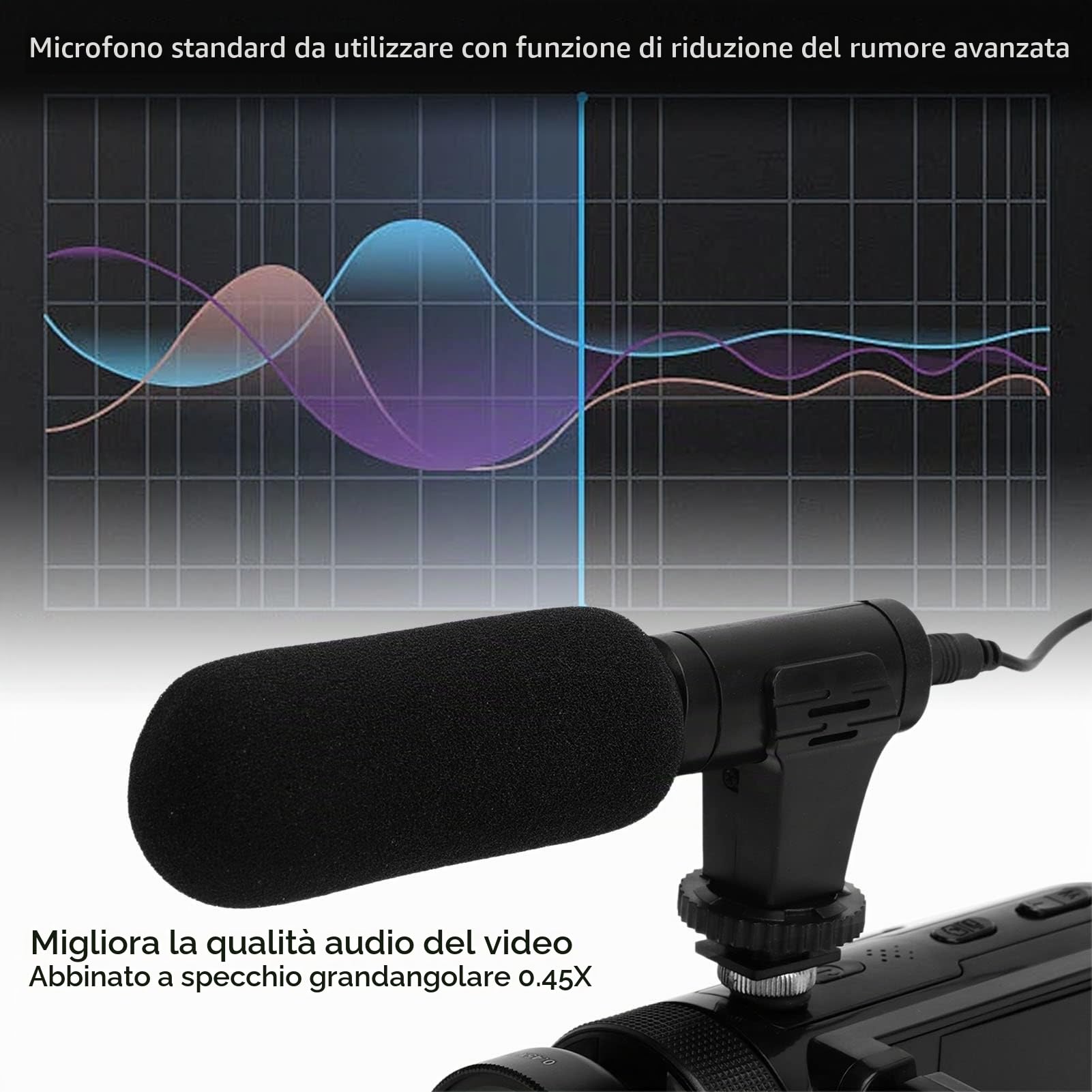 videocamera 4K 48MP YouTube Camera IR Visione Notturna 2.4 Pollici Touchscreen Ruotabile a 180° per Microfono, Paraluce, Obiettivo