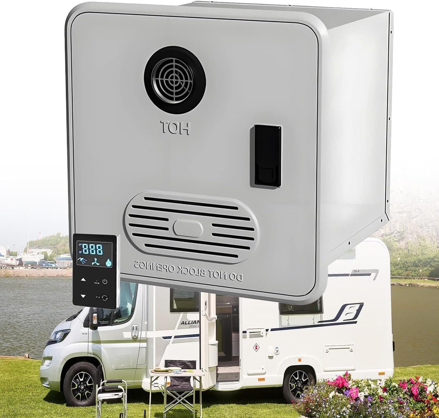 RV Water Heater, RV Tankless Water Heater, 55,000 BTU Propane RV Water Heater, 3.9 GPM Instant RV Water Heater with Water Outlet, 15 X 15 Inches Door and Remote Controller, 9800 Ft DC 12V White