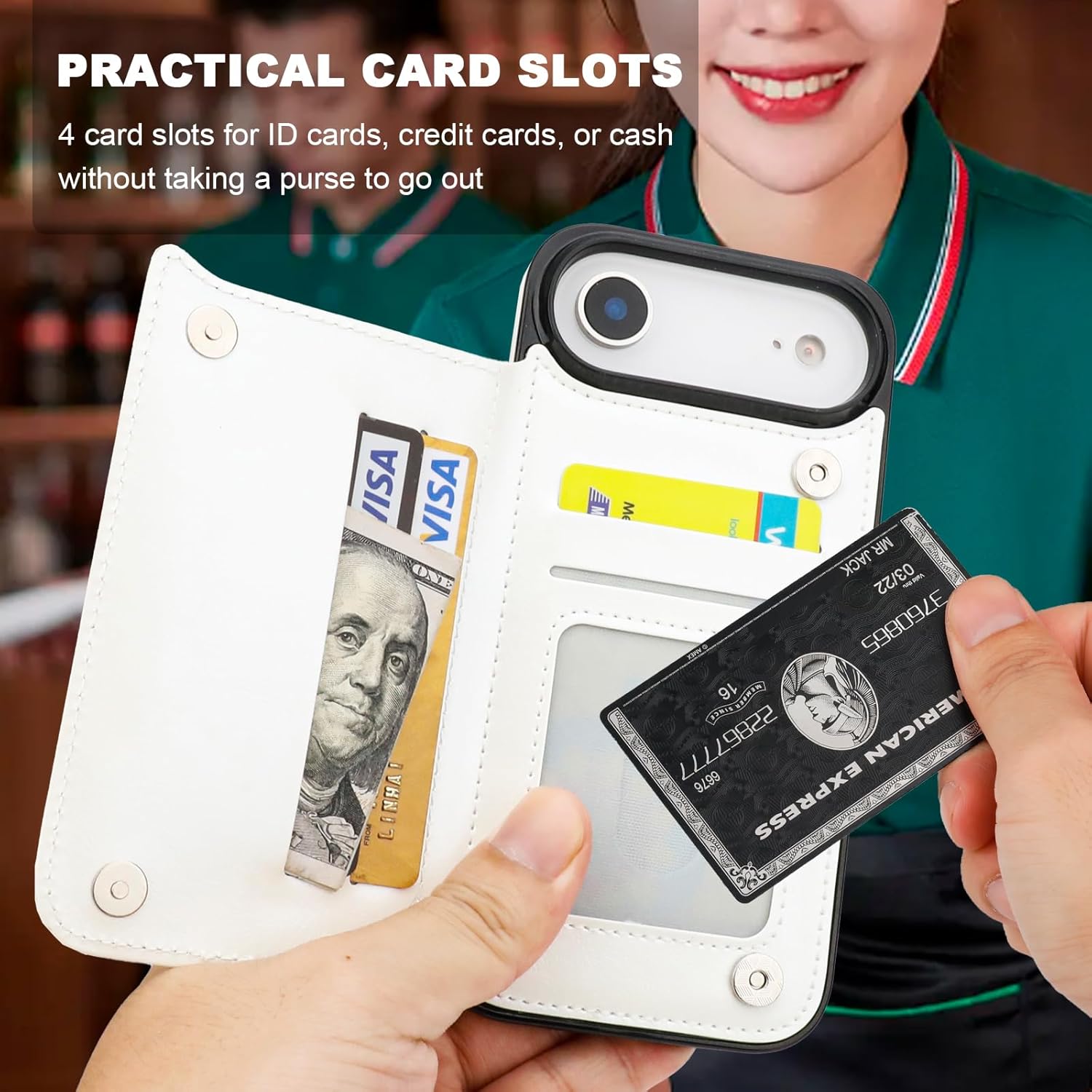 ONETOP for iPhone 17 Air Wallet Case with Card Holder, 360° Rotation Ring Kickstand RFID Blocking PU Leather Double Magnetic Clasp Shockproof Cover for Women and Girls 6.5 Inch (White) - Image 3