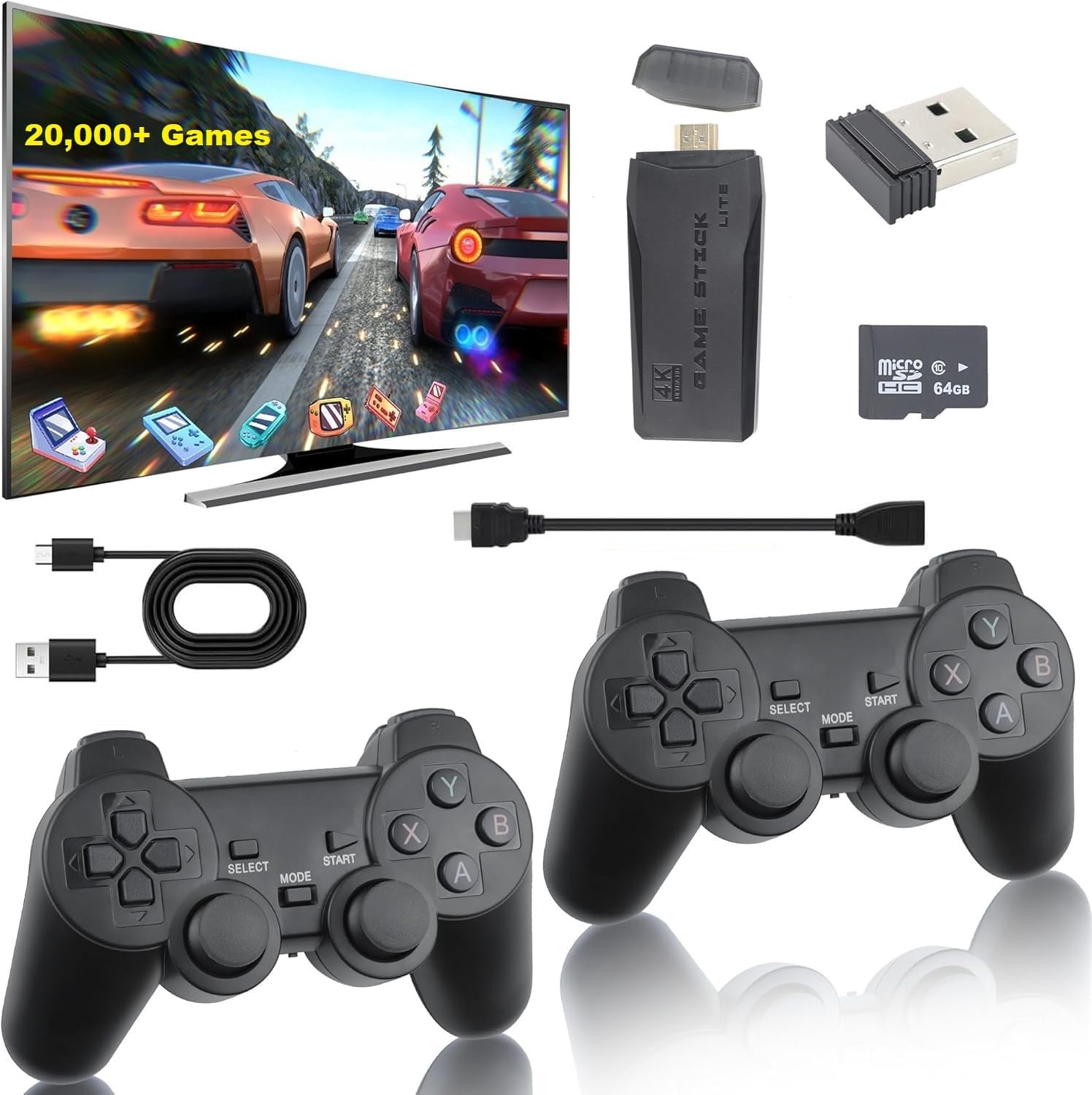 Plug & Play TV Video Game 𝟏𝟓 𝐘𝐞𝐚𝐫 𝐖𝐚𝐫𝐫𝐚𝐧𝐭𝐲 20,000+ Video Game Stick Plug & Play TV Video Game with 9 Built-in Emulators,4K Picture Quality, Two Players Dual 2.4GHz Wireless Controllers.
