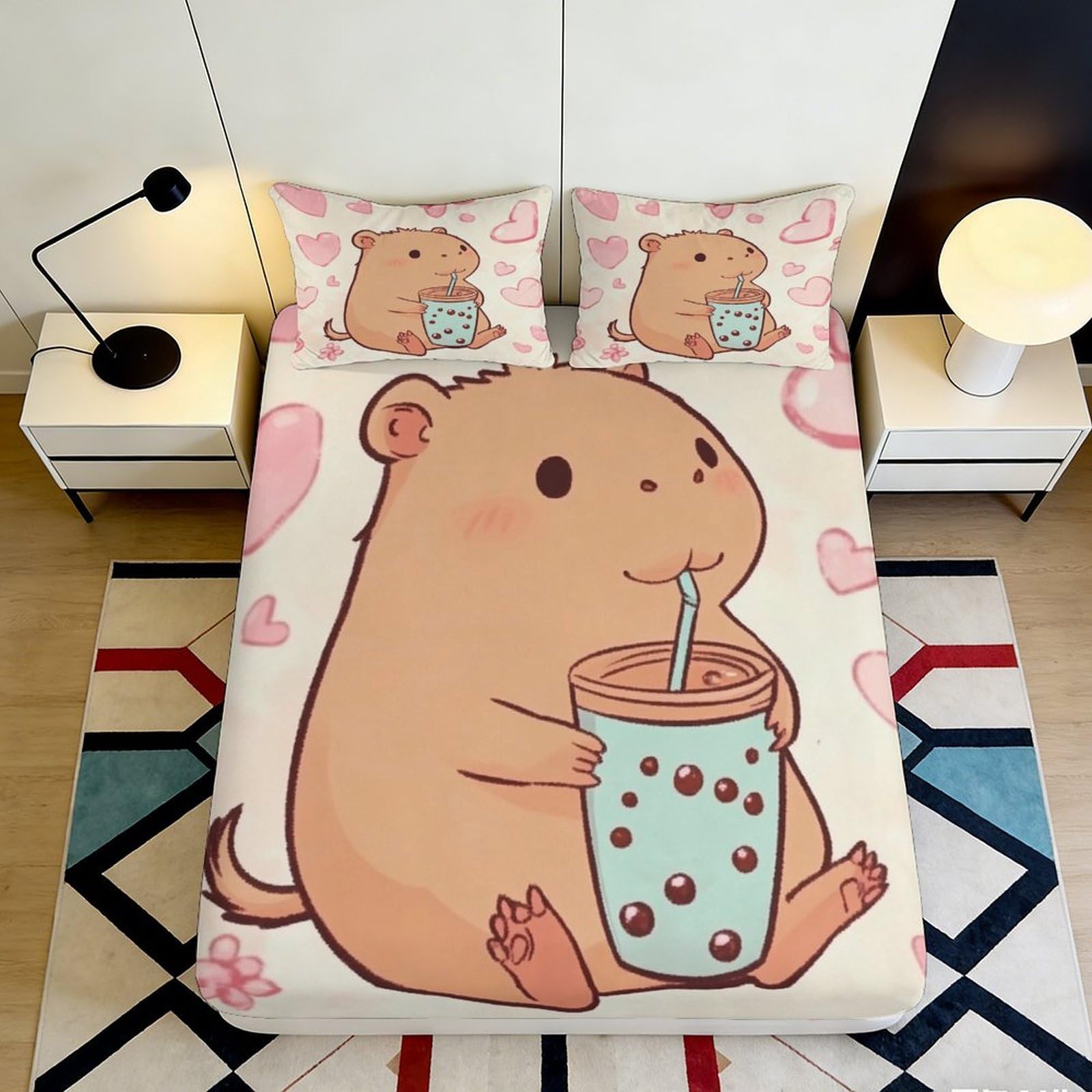 3D Printed Cartoon Hamster Fitted Sheet Microfiber Non-Slip Deep Pocket Bedding Cartoon Mattress Fitted Cover Elastic Hem Washable 120x200x25cm
