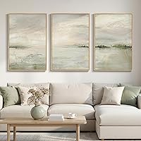 Cuspin 3-Piece Large Sage Green Abstract Landscape Framed Canvas Wall Art 24x36in - Modern Oversized Decor for Living Room Bedroom Office