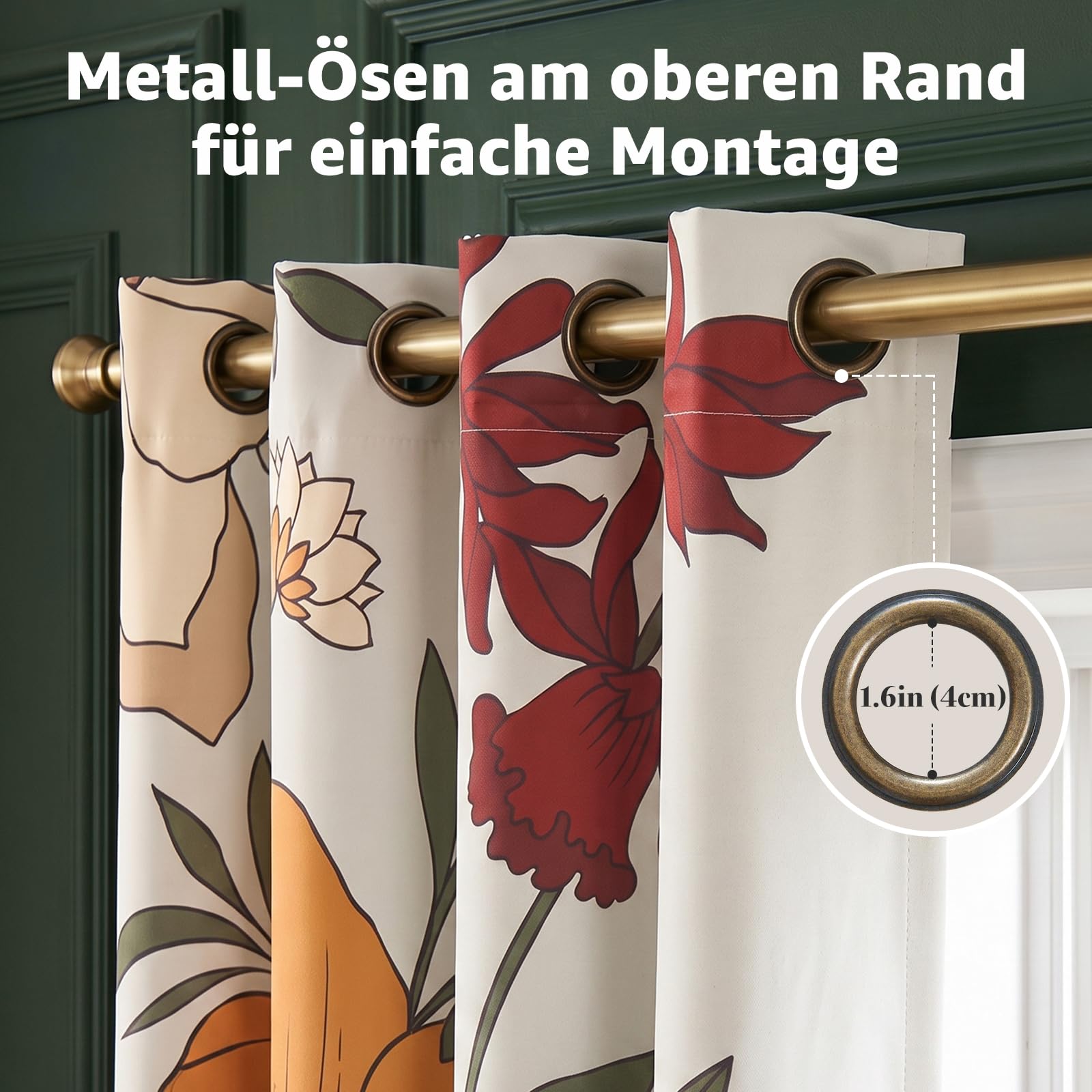 TOPICK Vorhänge Blumen Gardinen Verdunklungsvorhänge 2Stück H214xB132 Beige