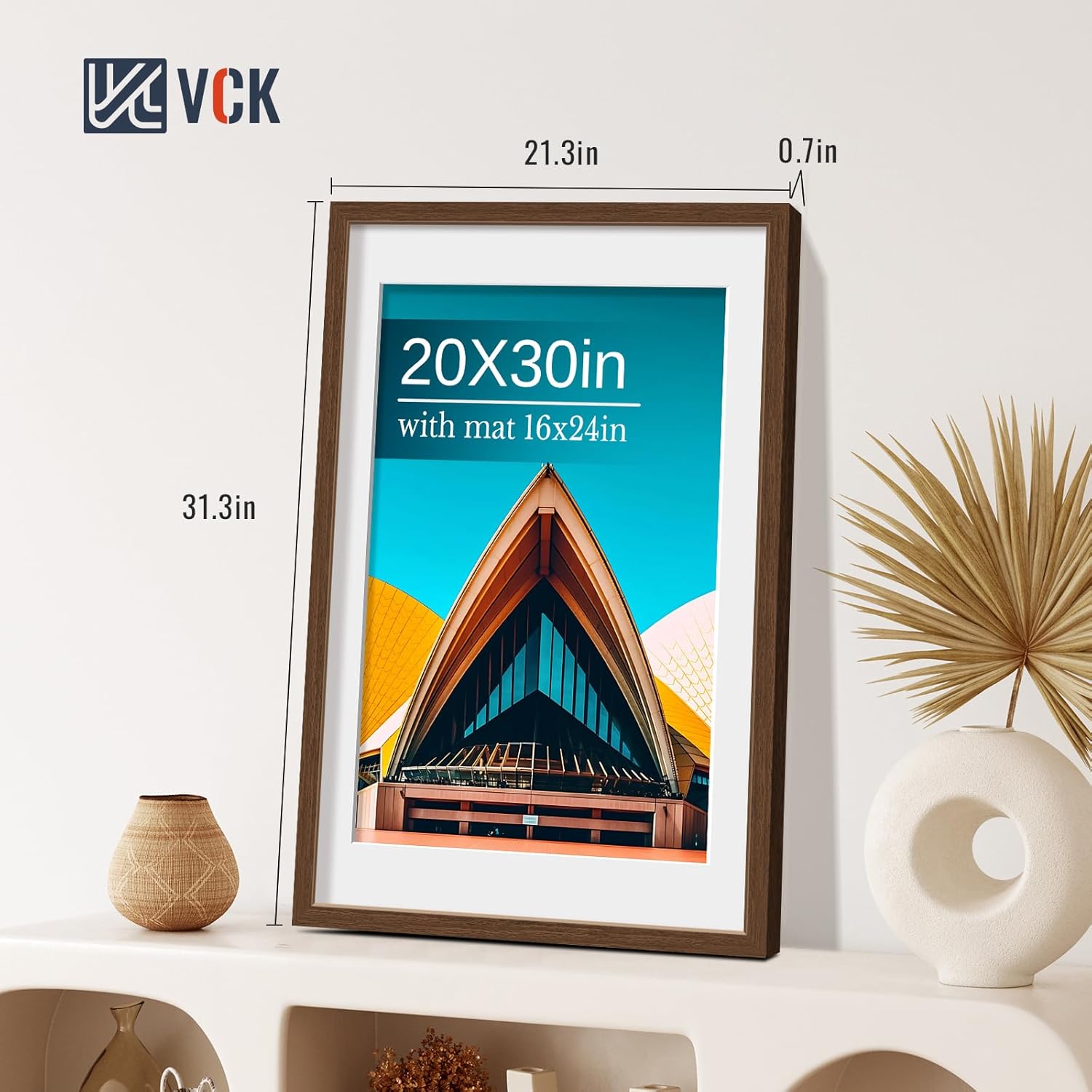 VCK 20x30 Poster Frame - 4 Pack, Display Pictures 16x24 with Mat or 20 x 30 without Mat, 20 by 30 Picture Brown Wooden Frames, Wall Mounting Horizontal and Vertical