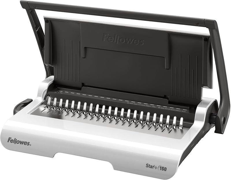 Fellowes Star+ Máquina encuadernadora manual de papel con 21 orificios y 150 hojas para uso personal - Blanco/Gris