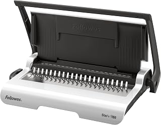 Fellowes Star+ Bindemaschine mit Aufbewahrungsfach – 15 Blatt Stanzkapazität für A4-Dokumente – Manuelle Plastikbindemaschine – 150 Blatt Bindekapazität – Ideal für Zuhause oder das kleine Büro