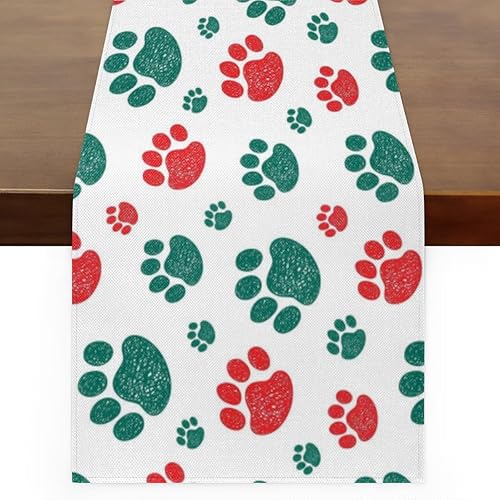 Camino de mesa con estampado de patas de perro, estilo lino, 13 x 72 pulgadas, camino de mesa rústico de granja, cocina, comedor, decoración para