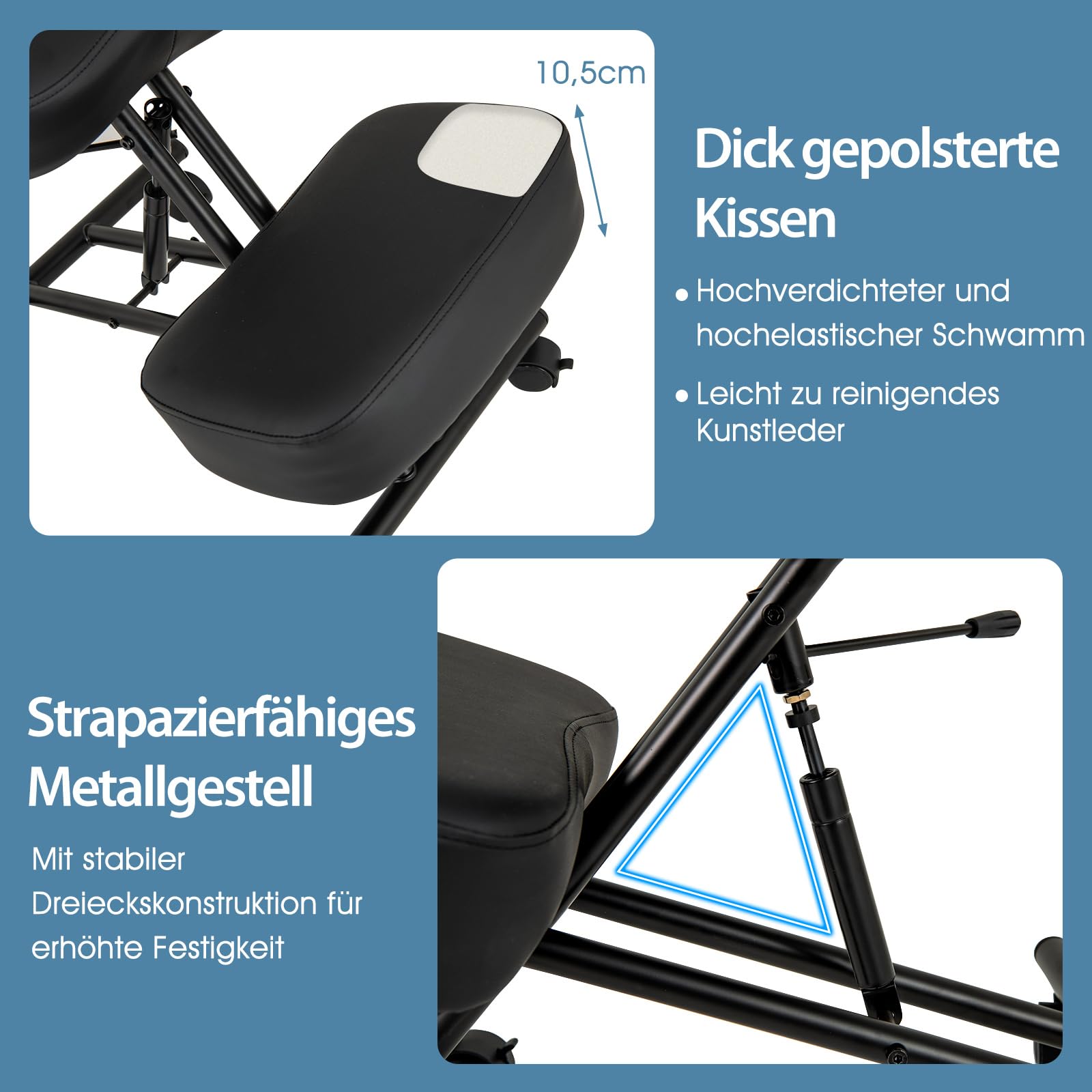 COSTWAY Ergonomischer Kniestuhl, Kniehocker mit schrägem Sitz zur Schmerzlinderung, Orthopädischer Bürostuhl mit feststellbaren Universalrollen, dick gepolsterte Kissen (mit Rückenlehne)