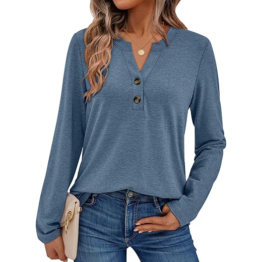 AUTOMET Women's Long Sleeve Shirts 2025 Fall Fashion Dressy Casual Tops Trendy Henley Blouses Cute Work Outfits Clothes