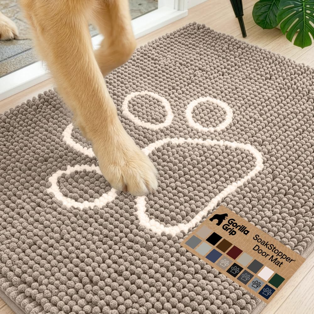 Gorilla Grip Original Indoor Durable Chenille Doormat, 24x17, Absorbent Machine Washable Inside Mats, Low-Profile Rug Doormats for Entry, Mud Room Mat, Back Door, Great for Dogs, Pets, Paw Beige Ivory — image 1