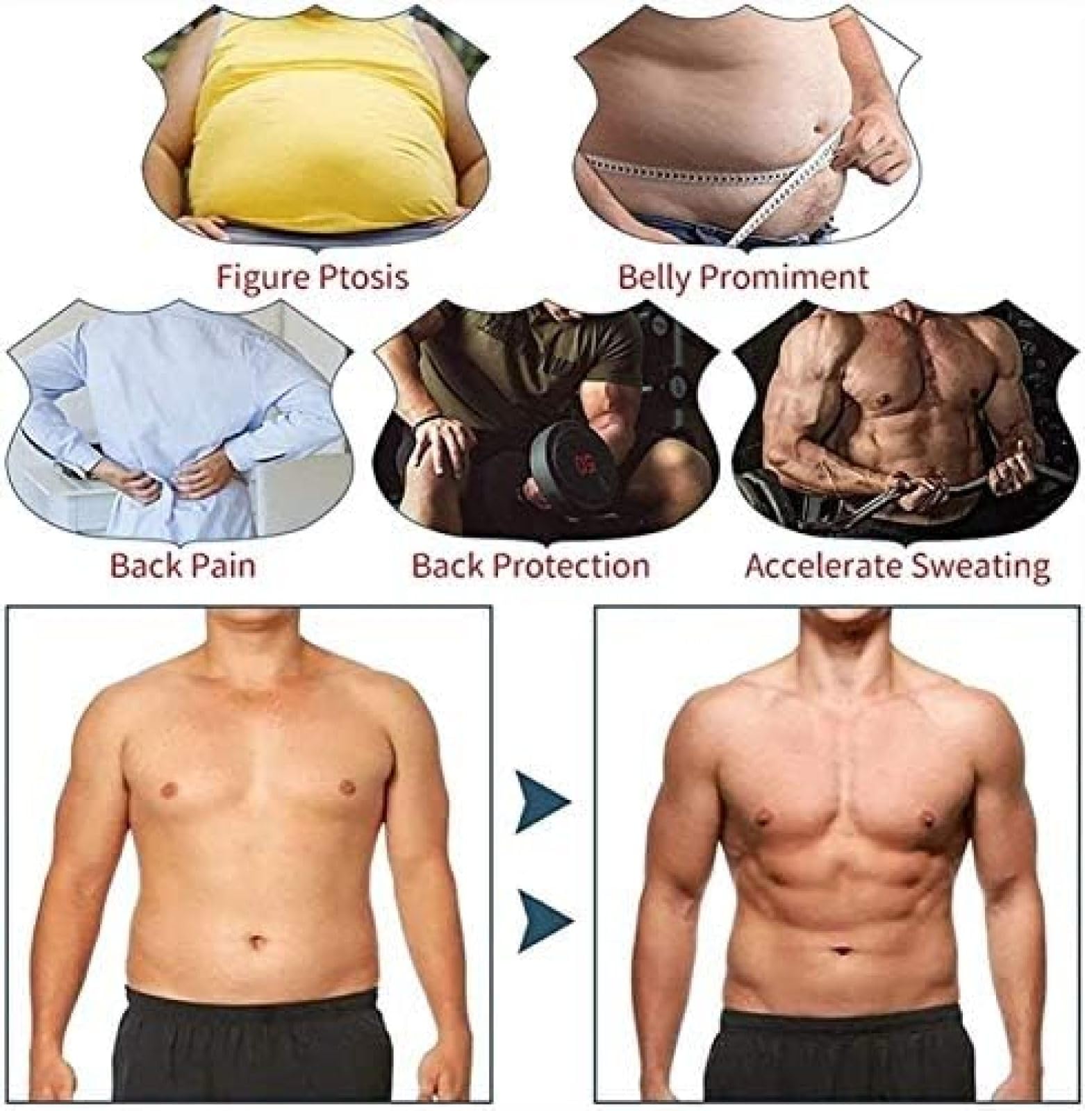 Herren Body Shaper Bauchweg-Weste Mit Taillentrainer-Gürtel, Neopren-Bauch-Shapewear, Tank-Top, Bauchgürtel Für Männer, Sauna-Schweißgürtel,Schwarz,3XL,YUYANAIAI