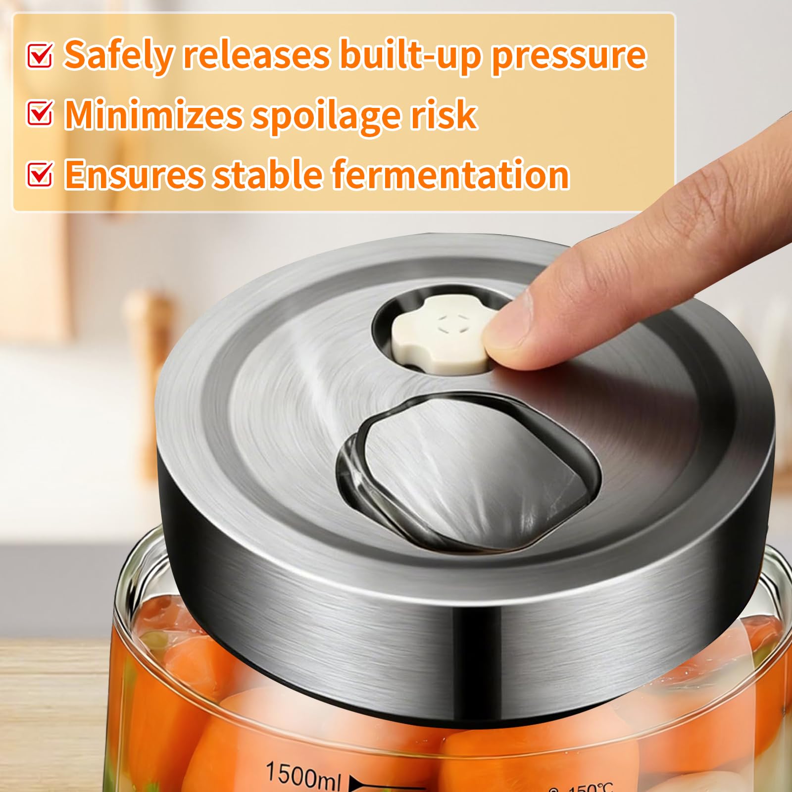 2 Stück x 1.5 L Bocal de Fermentation avec Couvercle: Kimchi Container avec Valve de Fermentation Pot Étanche pour Choucroute Légumes Kéfir et Pickles Maison