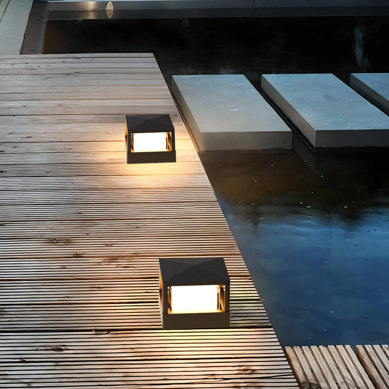 FREEUP Lampioni da Giardino Esterno, IP65, Alluminio, 3000k | 15W LED Lampione da Giardino Quadrato, Per Cancello, Vialetto, Terrazzo e Giardino, Nero