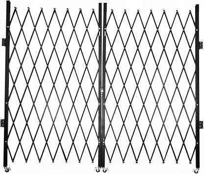 بوابة أمان مزدوجة قابلة للطي ، 7.22 FT H x 12 FT W بوابة حاجز أمان معدني مع عجلات ، سياج حديقة فناء للباب إلى الطوابق السفلية ، كراجات