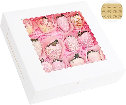 Yeplan 10 cajas para tartas, cajas de panadería de 10 x 10 x 2.5 pulgadas con ventana, caja de galletas para pastel, donas, chocolate, postre,