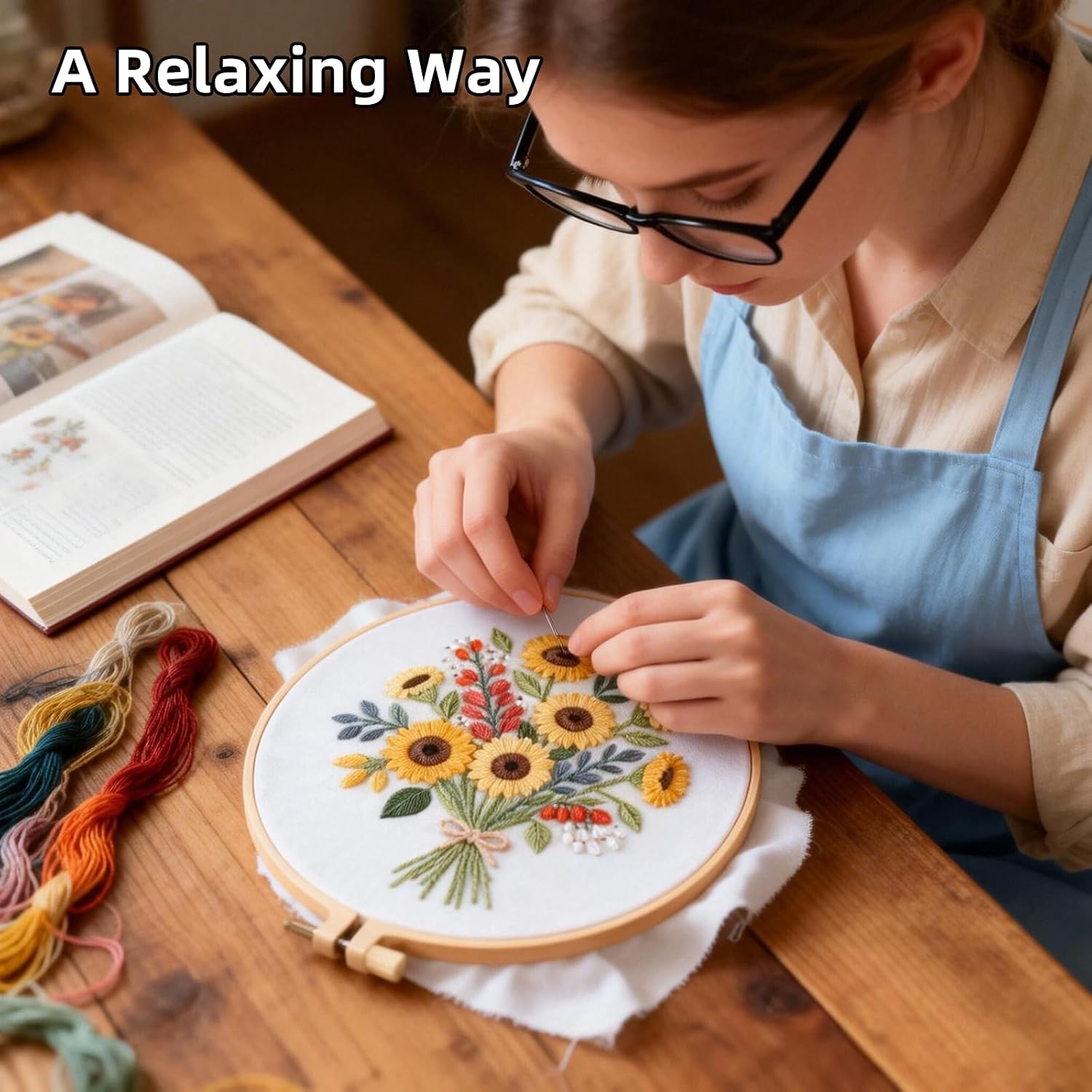 Herdiese Embroidery Kit for Beginners with Flower Pattern – Stamped Cross Stitch Kit Including Fabric, Hoop, Threads, Needles & Instructions – Complete DIY Hand Sewing Craft Set