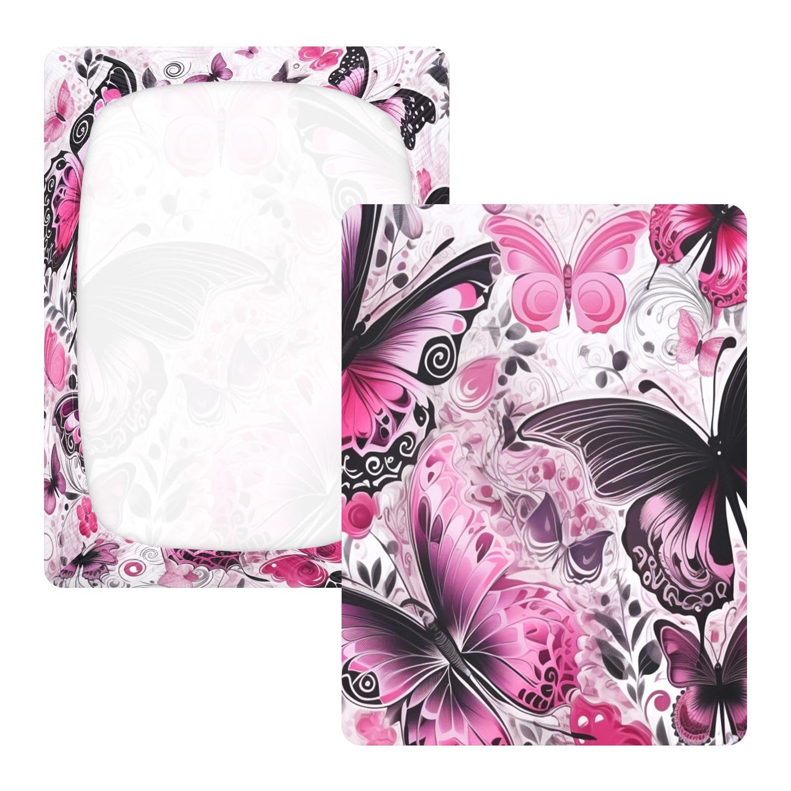 PatróN De Mariposa Rosa Sábana de Cuna para Niños Pequeños,Sábanas de Algodón Suave para Bebés Aptas para Colchón Corralito