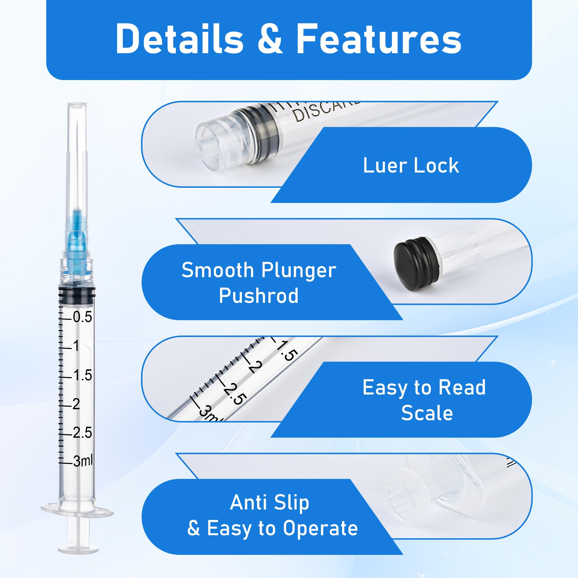 3ml 25 Gauge 1 inch Syringe 3cc Luer Lock Disposable Syringes with Needle for Scientific Labs,Individually Wrapped — Amazon image 3