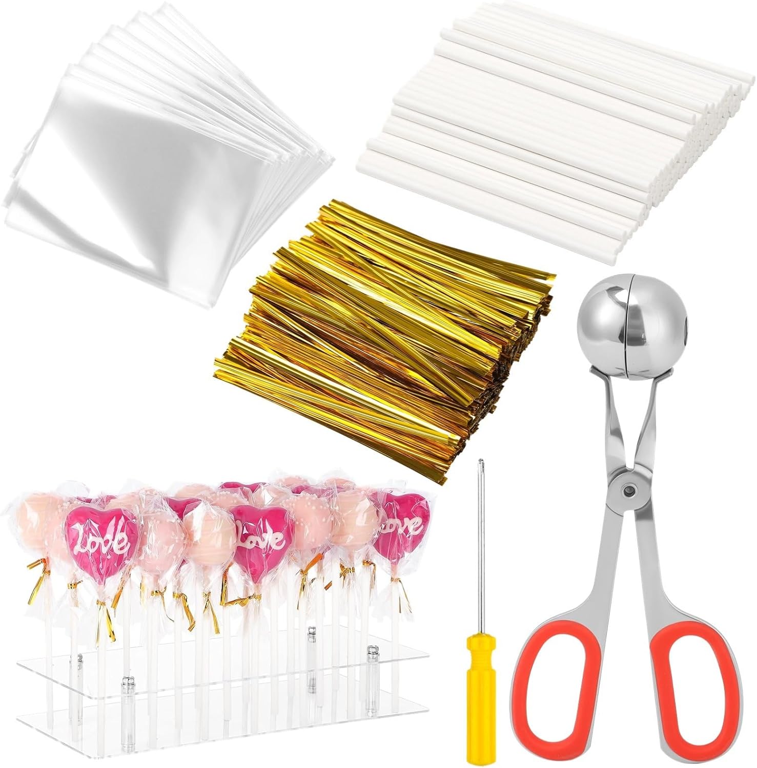 1002-Piece Cake Making Set, 21-Hole Stand, Mold Tong, Treat Sticks, Wrappers & Twist Ties for Candies and Chocolates