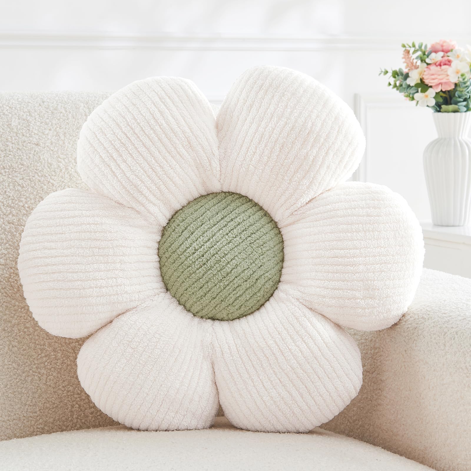 Flower Pillow,Daisy Pillow Flower Shaped Throw Pillow,Cute Pillows Flower Cushion,Flower Floor Pillow Seating Cushion for Bedroom,Sofa,Couch(15.7",White)