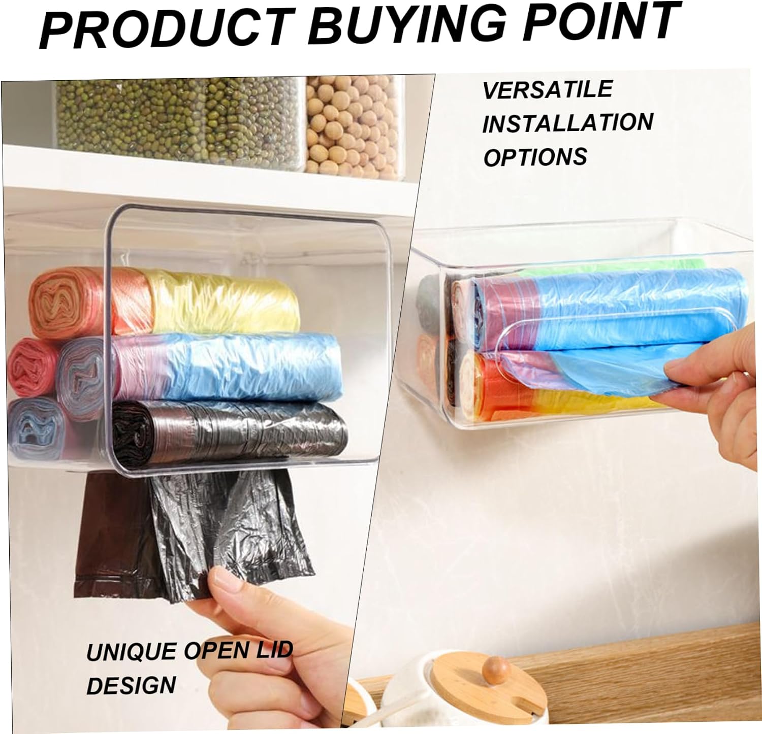 Garbage Bag Dispenser, Trash Bag Dispenser, Wall Mount Clear Plastic Trash Holder for Kitchen Bathroom Supplies, Holder image 4