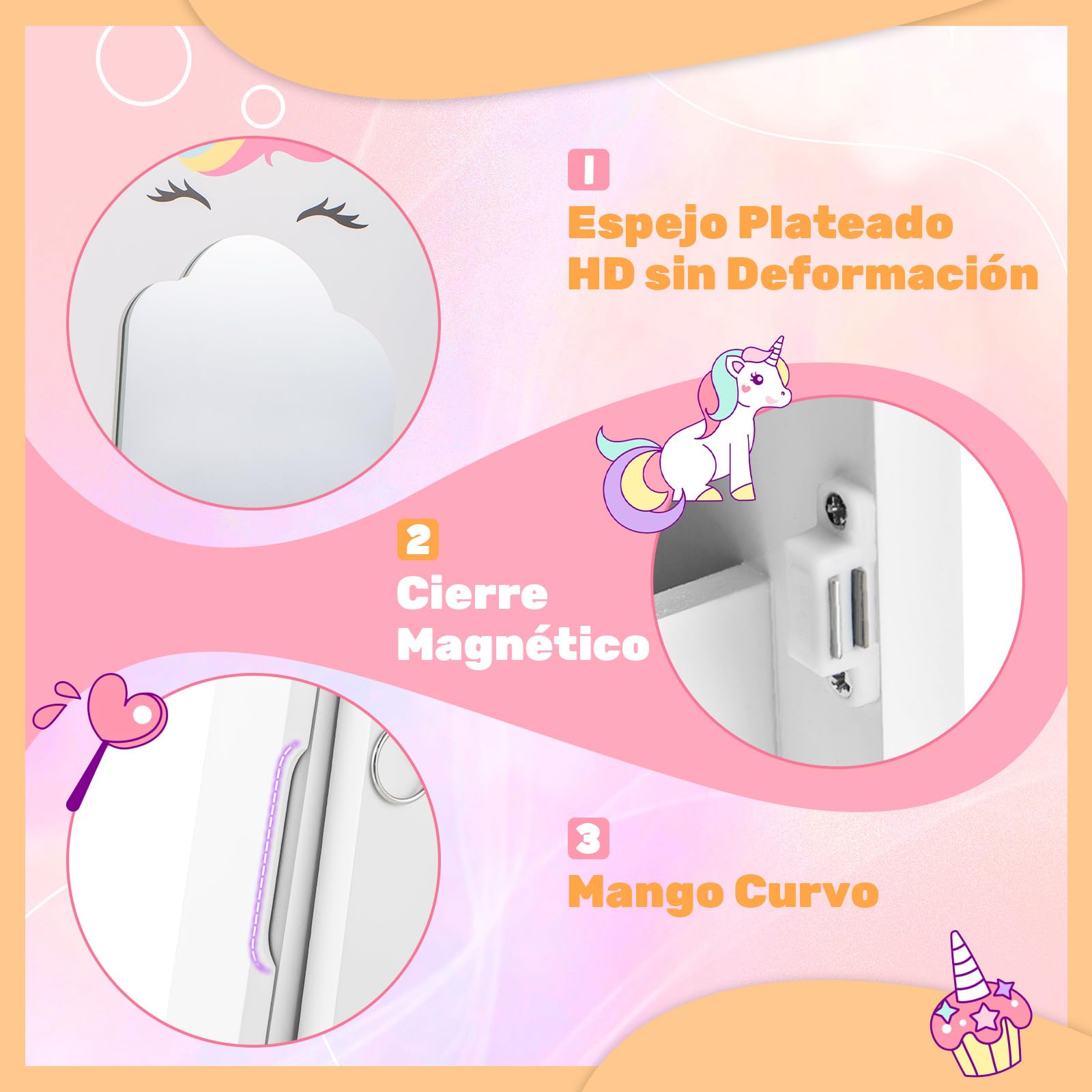 COSTWAY Armario de Joyería para Niñas, Espejo Joyero de Cuerpo Completo Independiente con Almacenamiento, Armario para Joyas Infantil con Ganchos, Estantes y Cajones (Blanco)