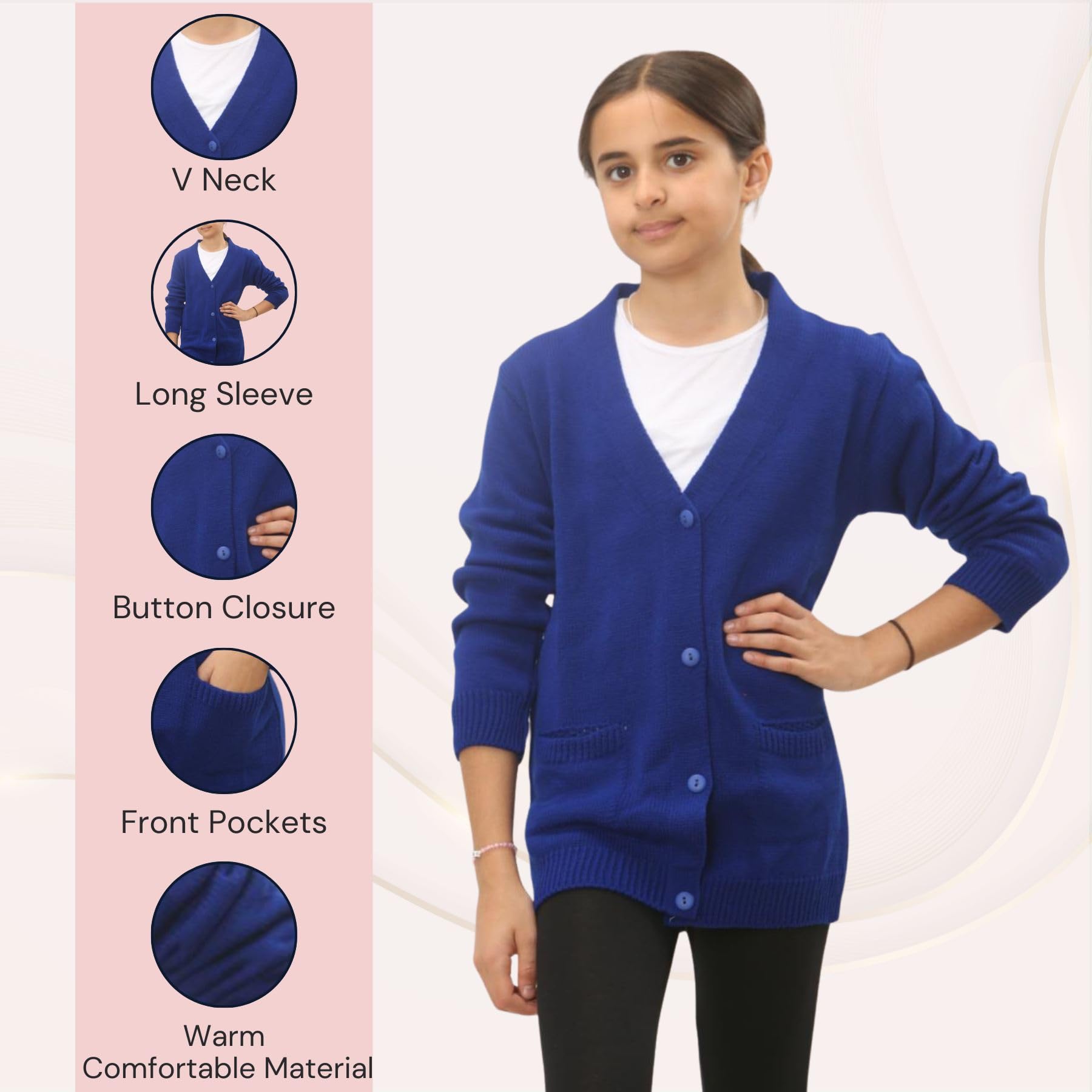 janisramone Cardigan a maniche lunghe per ragazze e ragazzi, maglione a 4 bottoni con scollo a V con due tasche frontali, maglione casual tinta unita, cardigan scolastico per ragazze e ragazzi