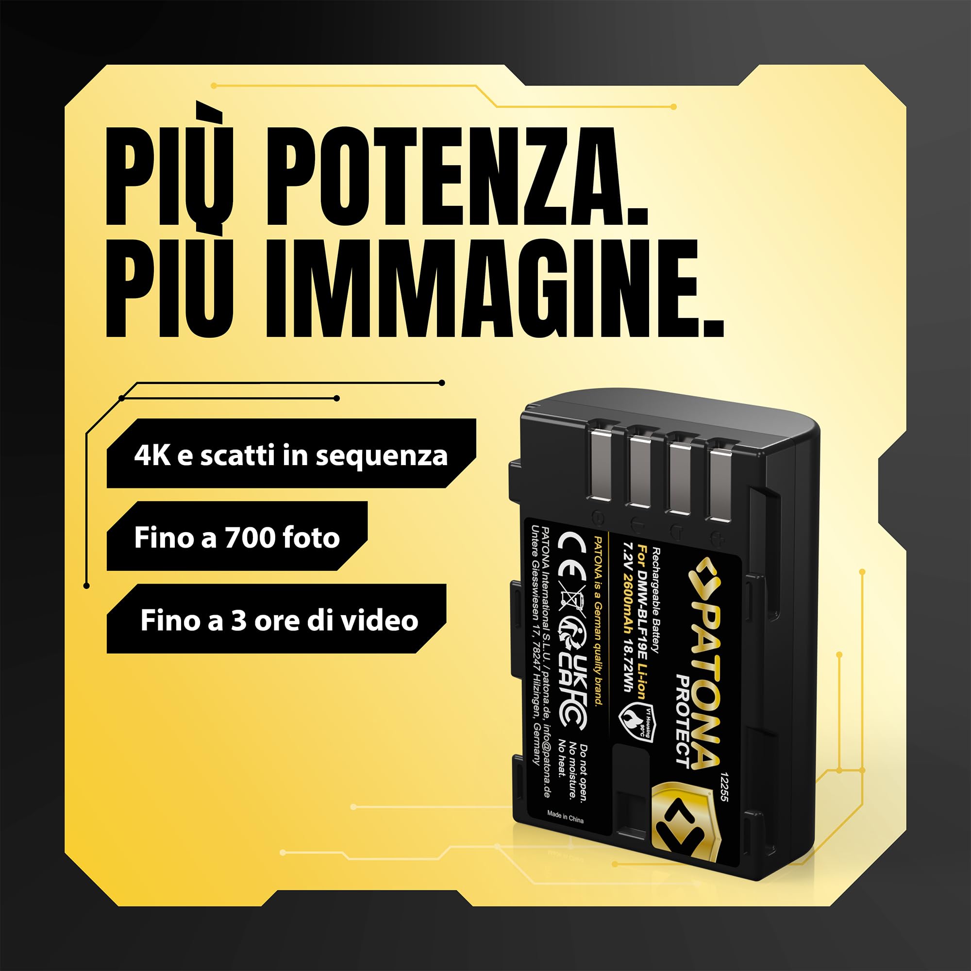 PATONA 2X Protect Batteria per Panasonic DMW-BLF19 BLF19E, 2600mAh