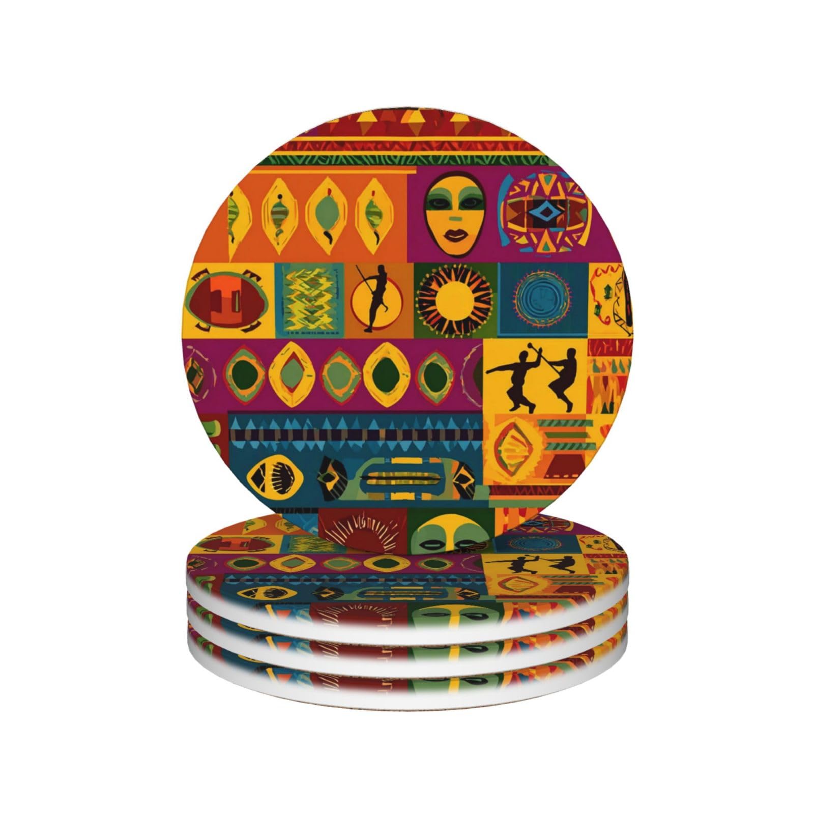 Drink Coasters Set of 4 Coffee Ceramic Coaster African National Patterns Coasters for Drinks Coffee Cup Mat Heat Resistant Tabletop Protection Coaster Desk Accessorie Home Decorative