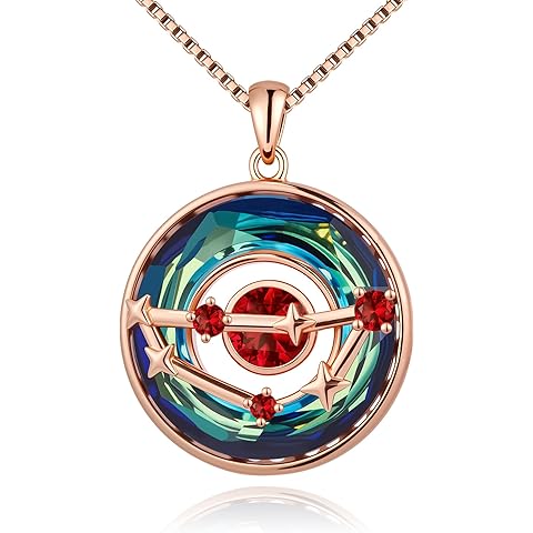 Distance Zodiac Constellation Birthstone Necklace for Women, S925 Sterling Silver Premium Austria Crystal Horoscope Pendant, Rose Gold Plated Necklace Christmas Birthday Jewelry Zodiac Gifts for Her