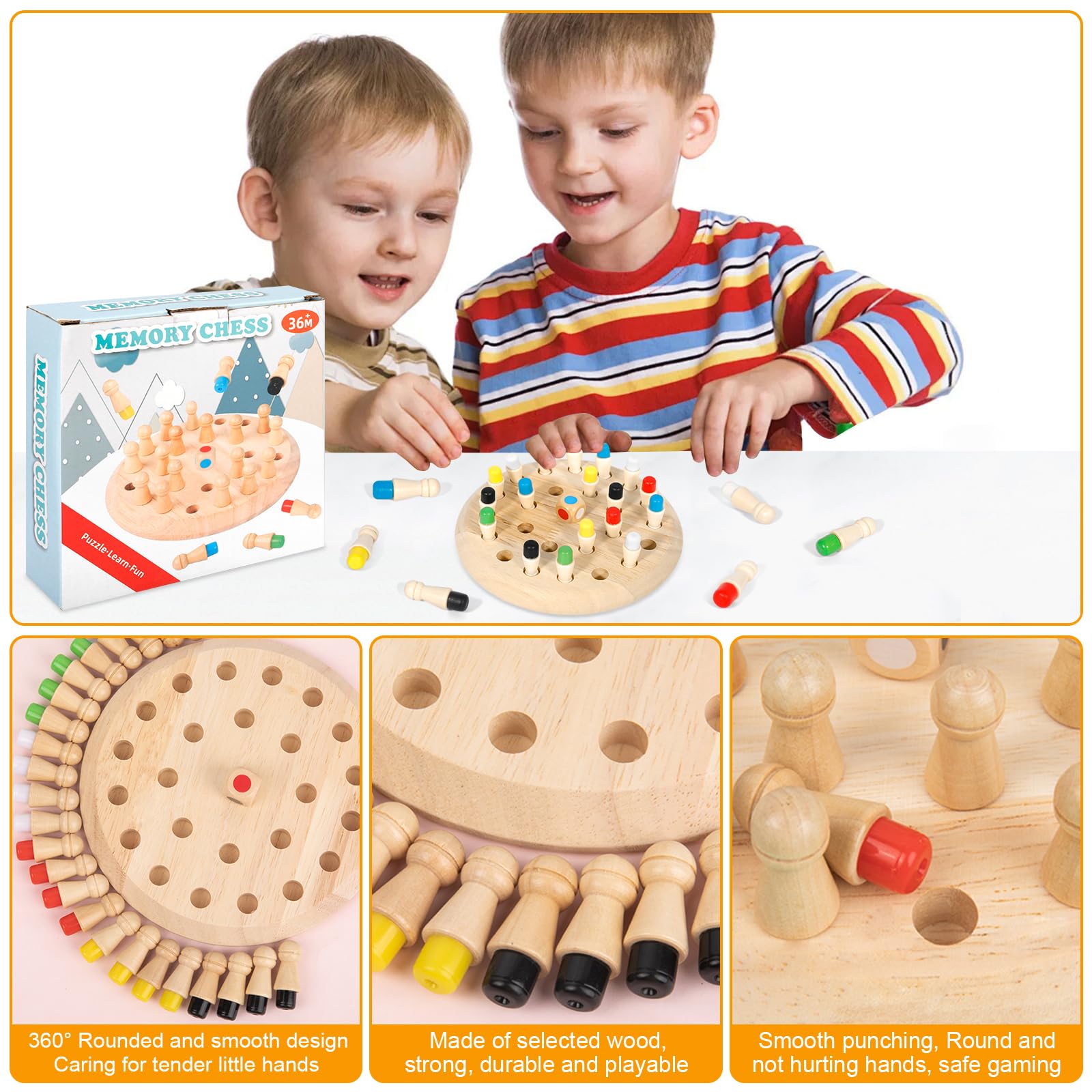 PQETBV Memory Chess - Jeu Éducatif En Bois Pour Enfants 3 4 5 6 Ans, Jouet Montessori Couleurs Et Logique, Interaction Parent-Enfant