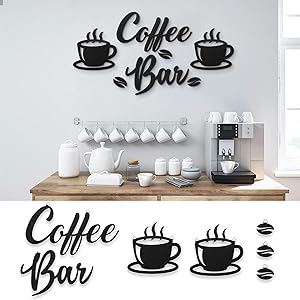 7 Pieces Coffee Bar Signs Wood Letter Coffee Wall Signs Hanging Wood Coffee Signs Wall Decors with Coffee Beans and Coffee Cups Rustic Wooden Wall Signs for Home Coffee Bar Wall Decorations