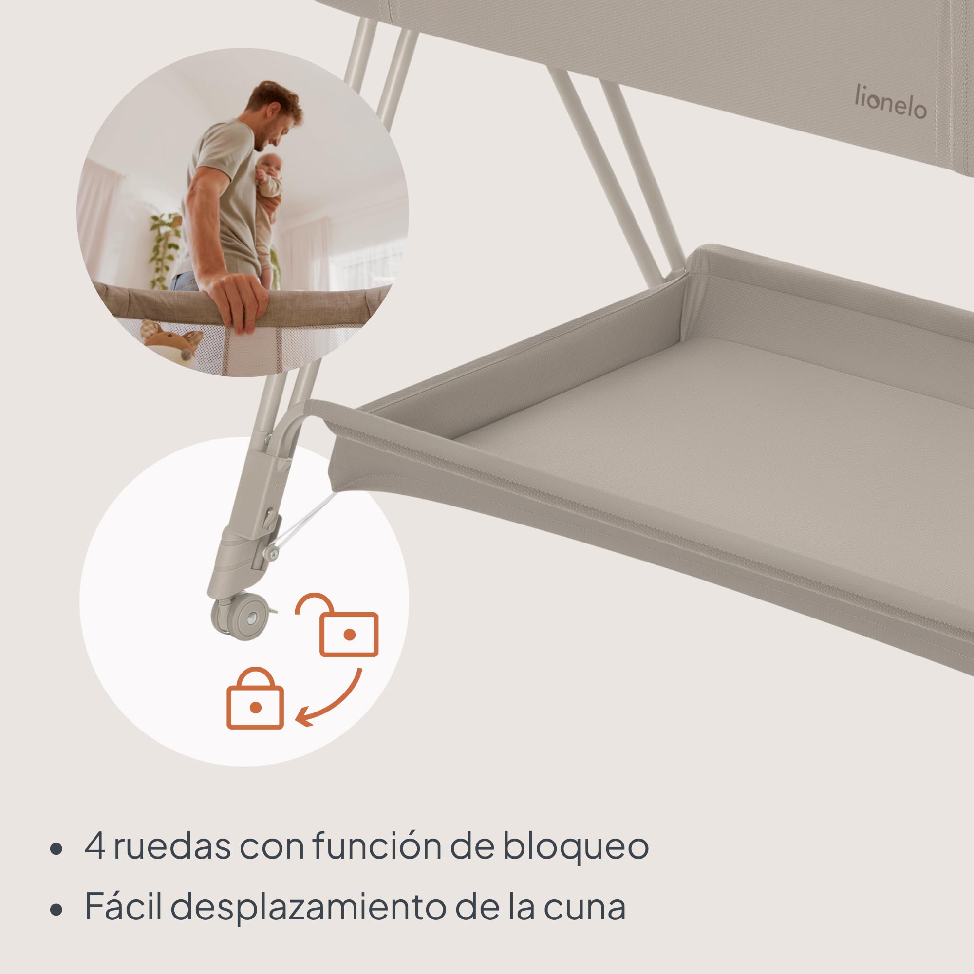 lionelo Luna Cuna de colecho portátil con colchon Cuna de Viaje Bebe co-Sleeping Desde recién Nacido hasta los 9 kg Altura e inclinación Regulables 4 Ruedas con Bloqueo ventilada