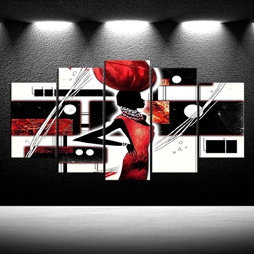 iKNOW FOTO Lienzo grande de 5 piezas de arte de pared afroamericano, imágenes negras y rojas, impresas en lienzo, decoración del hogar, pintura