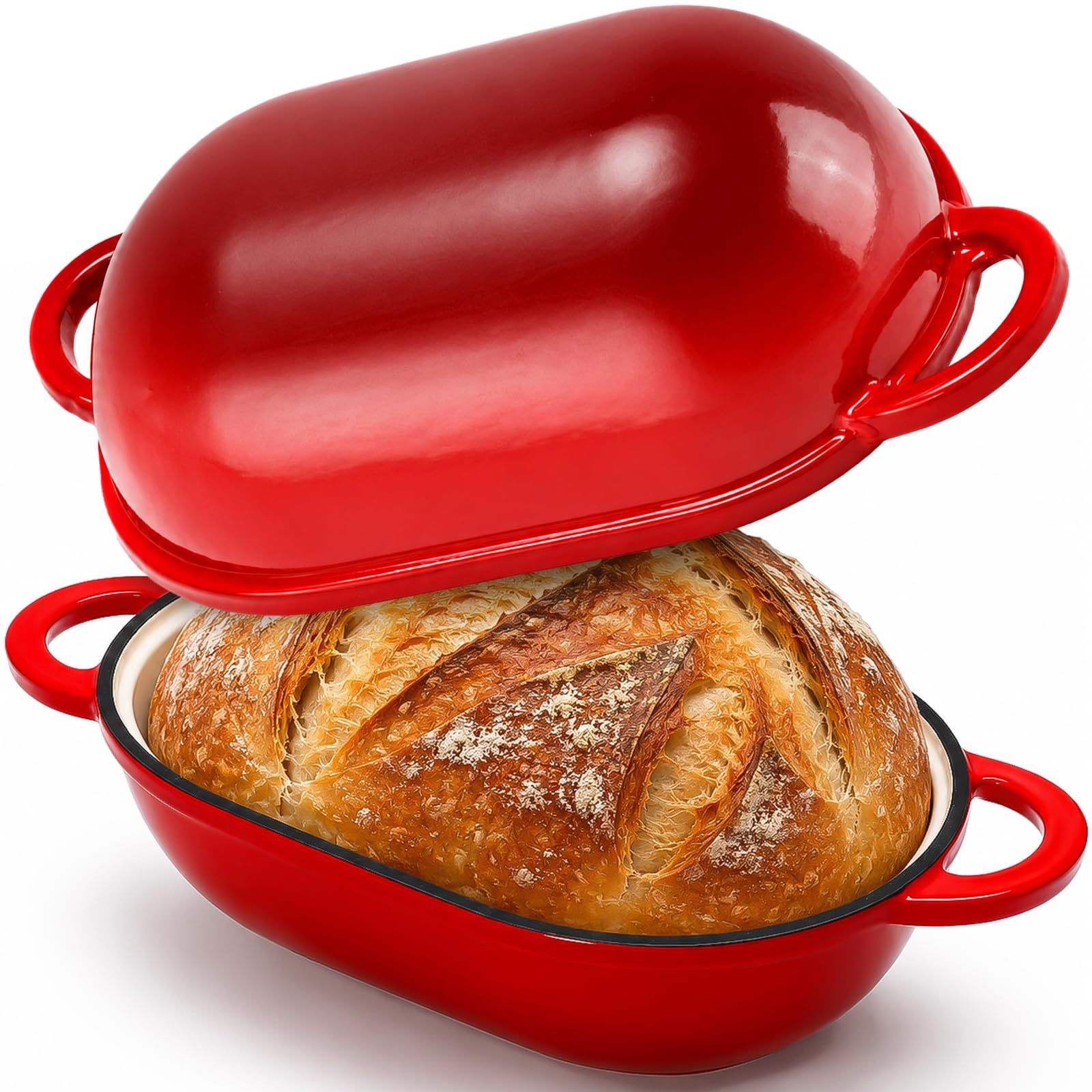 NZQXJXZ Olla de hierro fundido de 2,85 L con tapa - Olla esmaltada de 23 cm apta para inducción y horno, distribución uniforme del calor, fácil de limpiar