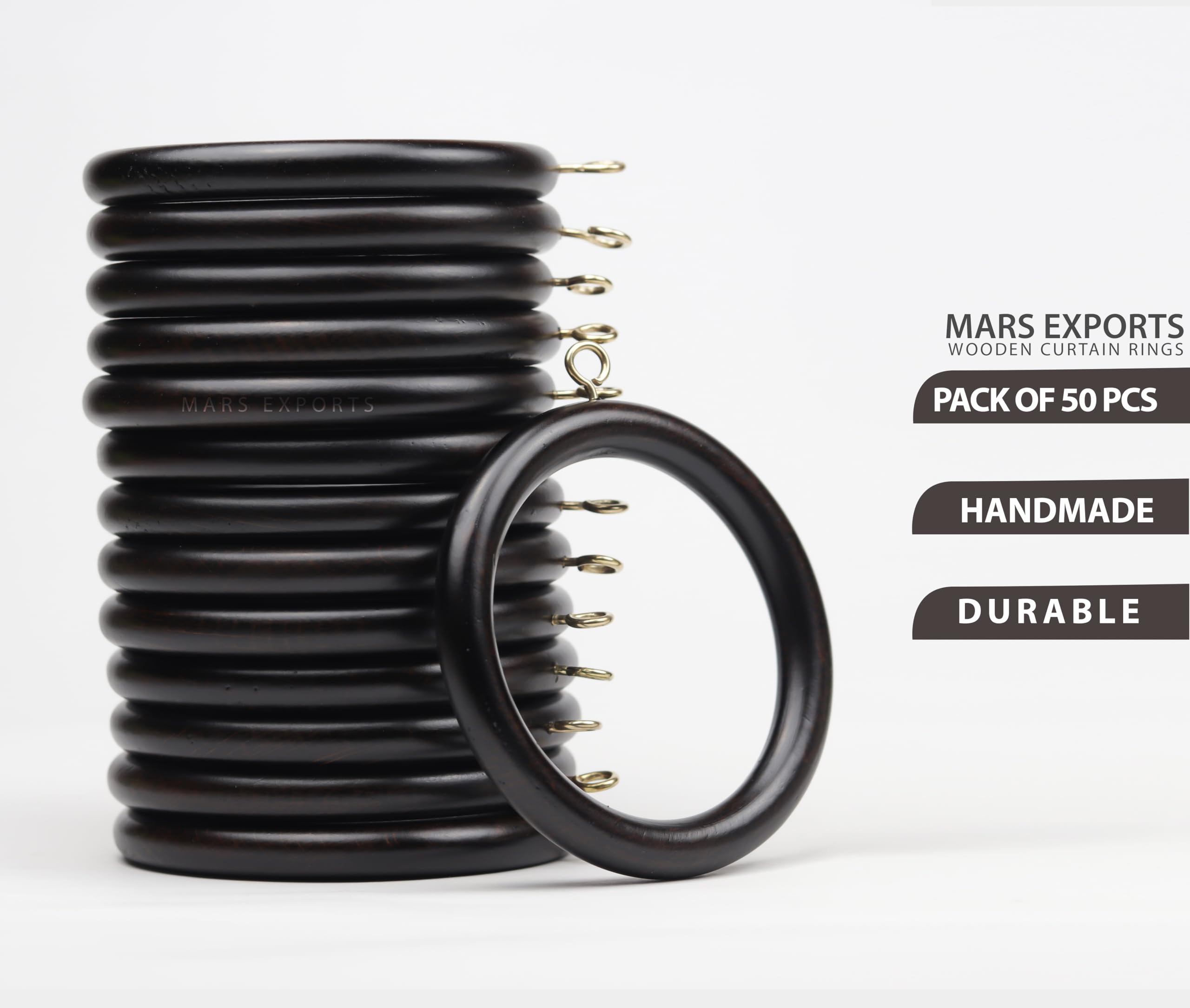 50 Pack Wooden Curtain Ring, Wood Drapery Ring, Drapes Curtain Rod, Shower Curtain Rings, 2.7 Inner Diameter, Fits up to 2 inch, Curtain Rod Ring, Black Curtain Rings,Pinch Pleat Curtain Hooks