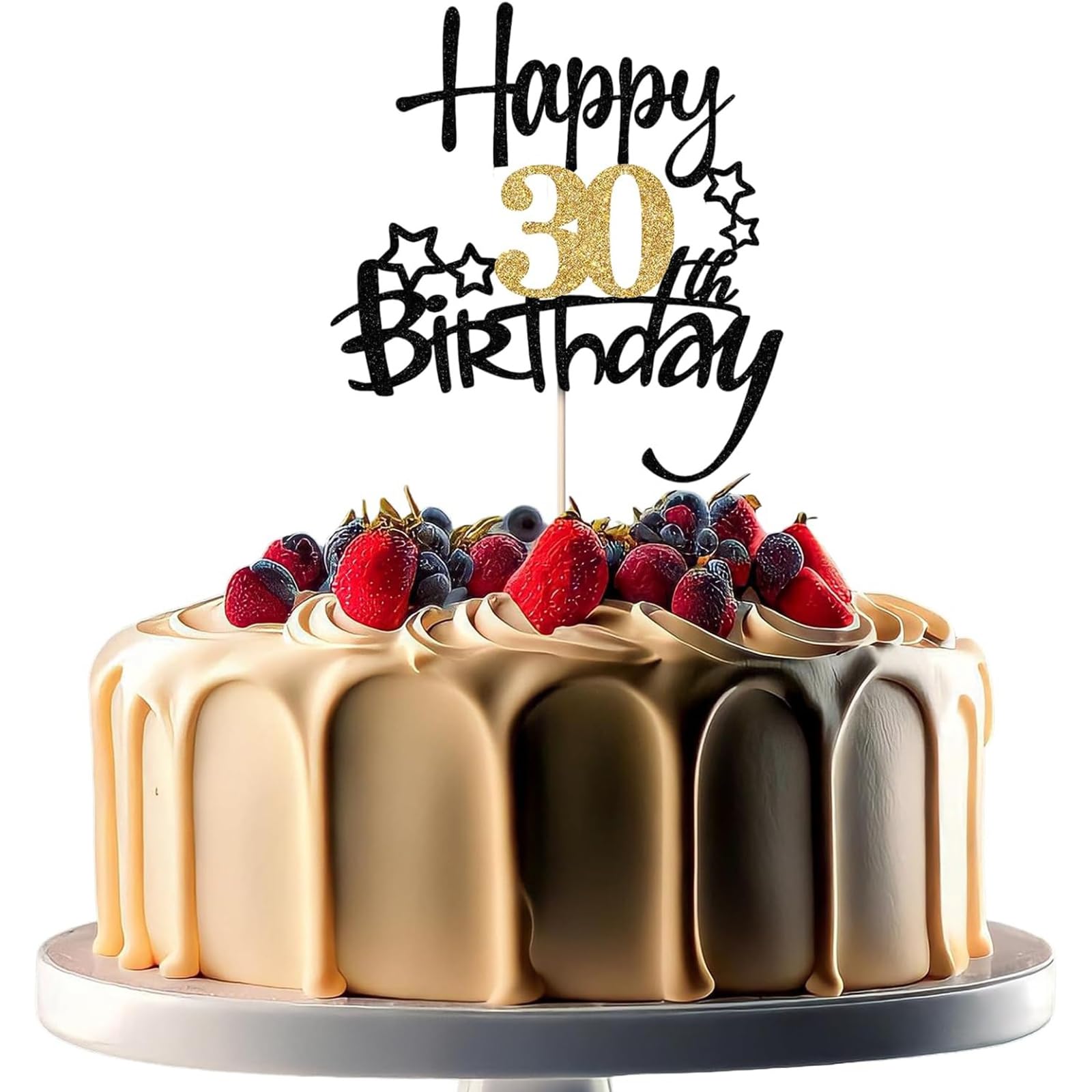 XINCHENG 1Pcs Birthday Cake Toppers, Black and Gold Glitter Cake Decorations, Happy 80th Birthday Cake Toppers for Men and women Themed Party